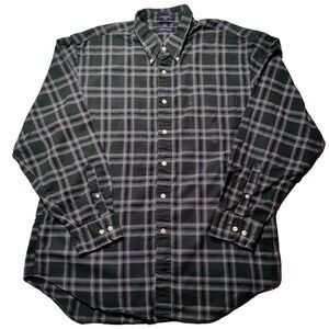 VTG NAUTICA Men Size 2XL Green Tartan Plaid Cotton Rayon Blend Button Shirt